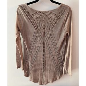 Modissima Flowy Top Size Small Italy Back Crochet Sweater Overlay Hi Low Beige